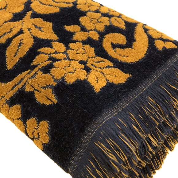 Vintage SEARS Navy Blue Rusty Gold Florals Bath Towel 25"x41" Reversible - Picture 6 of 10